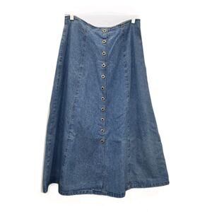Vintage 90s Jean Aline Skirt Star Button Denim Maxi Western Prairie Size 10